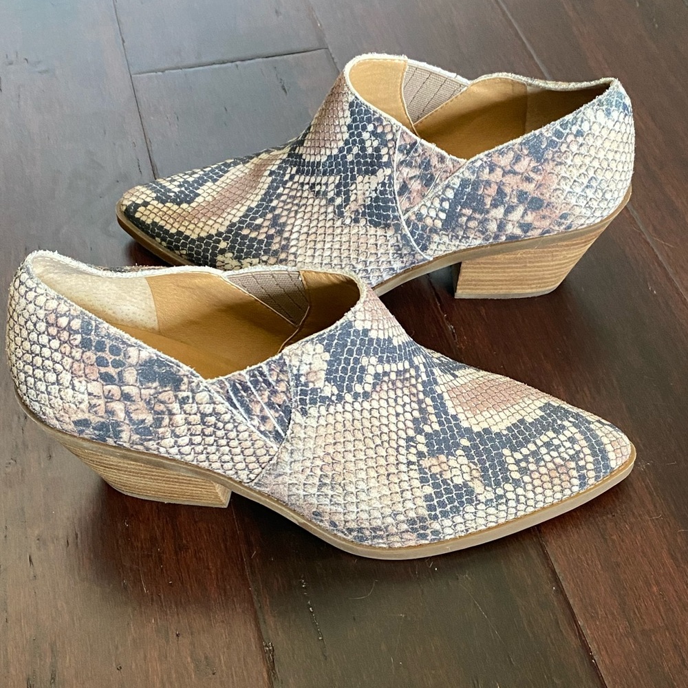 Lucky Brand Tabea Leather Snake Print Ankle Boots